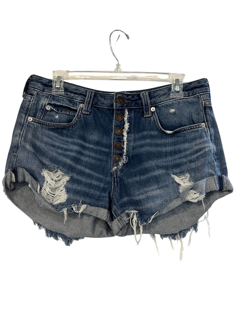 FREE PEOPLE WE THE FREE ROMEO ROLLED CUT OFF DISTRESSED DENIM SHORTS BLU SIZE 29